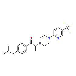 ChemSpider 2D Image | 1-(4-isobutylphenyl)-2-{4-[5-(trifluoromethyl)pyridin-2-yl]piperazino}propan-1-one | C23H28F3N3O