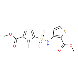 ChemSpider 2D Image | Methyl 5-{[2-(methoxycarbonyl)-3-thienyl]sulfamoyl}-1-methyl-1H-pyrrole-2-carboxylate | C13H14N2O6S2
