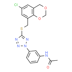 ChemSpider 2D Image | N-[3-(5-{[(6-Chloro-4H-1,3-benzodioxin-8-yl)methyl]sulfanyl}-2H-tetrazol-2-yl)phenyl]acetamide | C18H16ClN5O3S
