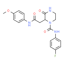 ChemSpider 2D Image | N-(4-Fluorophenyl)-2-{2-[(4-methoxyphenyl)amino]-2-oxoethyl}-3-oxo-1-piperazinecarboxamide | C20H21FN4O4