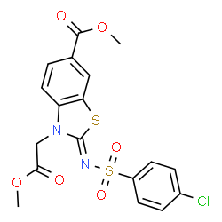 ChemSpider 2D Image | Methyl (2Z)-2-{[(4-chlorophenyl)sulfonyl]imino}-3-(2-methoxy-2-oxoethyl)-2,3-dihydro-1,3-benzothiazole-6-carboxylate | C18H15ClN2O6S2