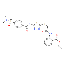 ChemSpider 2D Image | Ethyl 2-({[(5-{[4-(dimethylsulfamoyl)benzoyl]amino}-1,3,4-thiadiazol-2-yl)sulfanyl]acetyl}amino)benzoate | C22H23N5O6S3