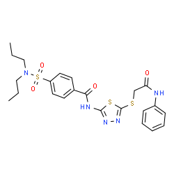 ChemSpider 2D Image | N-{5-[(2-Anilino-2-oxoethyl)sulfanyl]-1,3,4-thiadiazol-2-yl}-4-(dipropylsulfamoyl)benzamide | C23H27N5O4S3