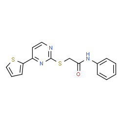 ChemSpider 2D Image | N-Phenyl-2-{[4-(2-thienyl)-2-pyrimidinyl]sulfanyl}acetamide | C16H13N3OS2