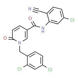 ChemSpider 2D Image | N-(5-Chloro-2-cyanophenyl)-1-(2,4-dichlorobenzyl)-6-oxo-1,6-dihydro-3-pyridinecarboxamide | C20H12Cl3N3O2
