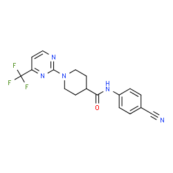 ChemSpider 2D Image | N-(4-Cyanophenyl)-1-[4-(trifluoromethyl)-2-pyrimidinyl]-4-piperidinecarboxamide | C18H16F3N5O