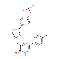 ChemSpider 2D Image | 6-(4-Methylphenyl)-4-({5-[4-(trifluoromethoxy)phenyl]-2-furyl}methyl)-3(2H)-pyridazinone | C23H17F3N2O3