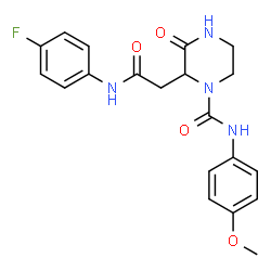 ChemSpider 2D Image | 2-{2-[(4-Fluorophenyl)amino]-2-oxoethyl}-N-(4-methoxyphenyl)-3-oxo-1-piperazinecarboxamide | C20H21FN4O4
