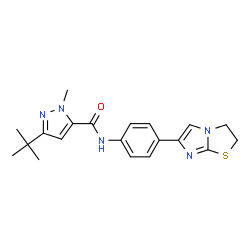 ChemSpider 2D Image | 3-(tert-butyl)-N-[4-(2,3-dihydroimidazo[2,1-b][1,3]thiazol-6-yl)phenyl]-1-methyl-1H-pyrazole-5-carboxamide | C20H23N5OS