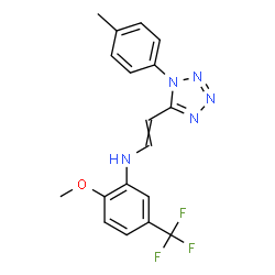 ChemSpider 2D Image | 2-Methoxy-N-{2-[1-(4-methylphenyl)-1H-tetrazol-5-yl]vinyl}-5-(trifluoromethyl)aniline | C18H16F3N5O