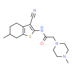 ChemSpider 2D Image | N-(3-cyano-6-methyl-4,5,6,7-tetrahydro-1-benzothiophen-2-yl)-2-(4-methylpiperazino)acetamide | C17H24N4OS