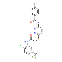ChemSpider 2D Image | N-{6-[(2-{[2-Chloro-5-(trifluoromethyl)phenyl]amino}-2-oxoethyl)sulfanyl]-3-pyridazinyl}-4-methylbenzamide | C21H16ClF3N4O2S
