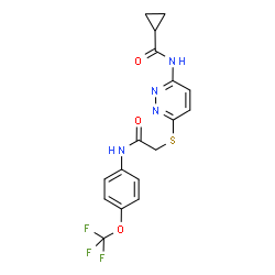 ChemSpider 2D Image | N-{6-[(2-Oxo-2-{[4-(trifluoromethoxy)phenyl]amino}ethyl)sulfanyl]-3-pyridazinyl}cyclopropanecarboxamide | C17H15F3N4O3S