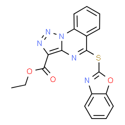 ChemSpider 2D Image | Ethyl 5-(1,3-benzoxazol-2-ylsulfanyl)[1,2,3]triazolo[1,5-a]quinazoline-3-carboxylate | C19H13N5O3S