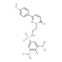 ChemSpider 2D Image | N-{2-[3-(4-Methoxyphenyl)-6-oxo-1(6H)-pyridazinyl]ethyl}-4-methyl-3,5-dinitrobenzenesulfonamide | C20H19N5O8S