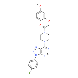 ChemSpider 2D Image | 1-{4-[3-(4-Fluorophenyl)-3H-[1,2,3]triazolo[4,5-d]pyrimidin-7-yl]-1-piperazinyl}-2-(3-methoxyphenoxy)ethanone | C23H22FN7O3