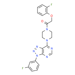 ChemSpider 2D Image | 2-(2-Fluorophenoxy)-1-{4-[3-(3-fluorophenyl)-3H-[1,2,3]triazolo[4,5-d]pyrimidin-7-yl]-1-piperazinyl}ethanone | C22H19F2N7O2