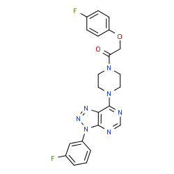 ChemSpider 2D Image | 2-(4-Fluorophenoxy)-1-{4-[3-(3-fluorophenyl)-3H-[1,2,3]triazolo[4,5-d]pyrimidin-7-yl]-1-piperazinyl}ethanone | C22H19F2N7O2