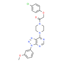 ChemSpider 2D Image | 2-(4-Chlorophenoxy)-1-{4-[3-(3-methoxyphenyl)-3H-[1,2,3]triazolo[4,5-d]pyrimidin-7-yl]-1-piperazinyl}ethanone | C23H22ClN7O3