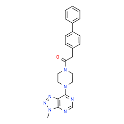 ChemSpider 2D Image | 2-(4-Biphenylyl)-1-[4-(3-methyl-3H-[1,2,3]triazolo[4,5-d]pyrimidin-7-yl)-1-piperazinyl]ethanone | C23H23N7O