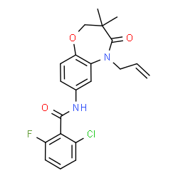 ChemSpider 2D Image | N-(5-Allyl-3,3-dimethyl-4-oxo-2,3,4,5-tetrahydro-1,5-benzoxazepin-7-yl)-2-chloro-6-fluorobenzamide | C21H20ClFN2O3