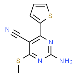 ChemSpider 2D Image | 2-Amino-4-(methylsulfanyl)-6-(2-thienyl)-5-pyrimidinecarbonitrile | C10H8N4S2