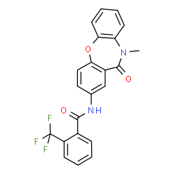 ChemSpider 2D Image | N-(10-Methyl-11-oxo-10,11-dihydrodibenzo[b,f][1,4]oxazepin-2-yl)-2-(trifluoromethyl)benzamide | C22H15F3N2O3