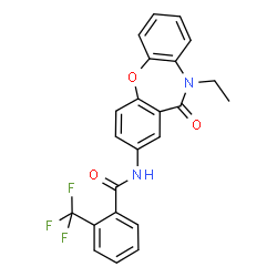 ChemSpider 2D Image | N-(10-Ethyl-11-oxo-10,11-dihydrodibenzo[b,f][1,4]oxazepin-2-yl)-2-(trifluoromethyl)benzamide | C23H17F3N2O3