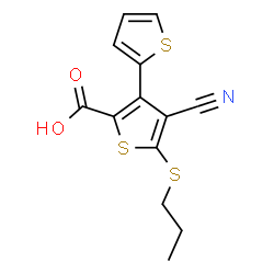 ChemSpider 2D Image | 4-cyano-5-(propylthio)-3-(2-thienyl)thiophene-2-carboxylic acid | C13H11NO2S3