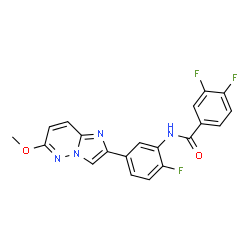 ChemSpider 2D Image | 3,4-Difluoro-N-[2-fluoro-5-(6-methoxyimidazo[1,2-b]pyridazin-2-yl)phenyl]benzamide | C20H13F3N4O2