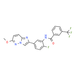 ChemSpider 2D Image | N-[2-Fluoro-5-(6-methoxyimidazo[1,2-b]pyridazin-2-yl)phenyl]-3-(trifluoromethyl)benzamide | C21H14F4N4O2