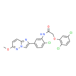 ChemSpider 2D Image | N-[2-Chloro-5-(6-methoxyimidazo[1,2-b]pyridazin-2-yl)phenyl]-2-(2,5-dichlorophenoxy)acetamide | C21H15Cl3N4O3
