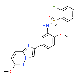 ChemSpider 2D Image | 2-Fluoro-N-[2-methoxy-5-(6-methoxyimidazo[1,2-b]pyridazin-2-yl)phenyl]benzenesulfonamide | C20H17FN4O4S