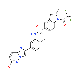 ChemSpider 2D Image | N-[5-(6-Methoxyimidazo[1,2-b]pyridazin-2-yl)-2-methylphenyl]-2-methyl-1-(trifluoroacetyl)-5-indolinesulfonamide | C25H22F3N5O4S
