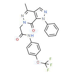 ChemSpider 2D Image | 2-(4-Methyl-7-oxo-1-phenyl-1,7-dihydro-6H-pyrazolo[3,4-d]pyridazin-6-yl)-N-[4-(trifluoromethoxy)phenyl]acetamide | C21H16F3N5O3