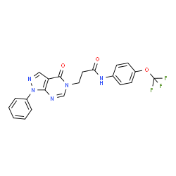ChemSpider 2D Image | 3-(4-Oxo-1-phenyl-1,4-dihydro-5H-pyrazolo[3,4-d]pyrimidin-5-yl)-N-[4-(trifluoromethoxy)phenyl]propanamide | C21H16F3N5O3