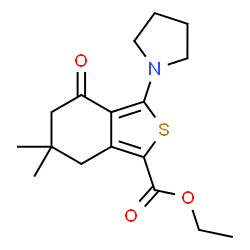 ChemSpider 2D Image | Ethyl 6,6-dimethyl-4-oxo-3-(1-pyrrolidinyl)-4,5,6,7-tetrahydro-2-benzothiophene-1-carboxylate | C17H23NO3S