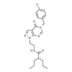 ChemSpider 2D Image | N-{2-[5-(4-Chlorobenzyl)-4-oxo-4,5-dihydro-1H-pyrazolo[3,4-d]pyrimidin-1-yl]ethyl}-2-propylpentanamide | C22H28ClN5O2
