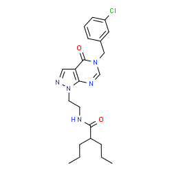 ChemSpider 2D Image | N-{2-[5-(3-Chlorobenzyl)-4-oxo-4,5-dihydro-1H-pyrazolo[3,4-d]pyrimidin-1-yl]ethyl}-2-propylpentanamide | C22H28ClN5O2