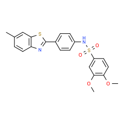 ChemSpider 2D Image | 3,4-Dimethoxy-N-[4-(6-methyl-1,3-benzothiazol-2-yl)phenyl]benzenesulfonamide | C22H20N2O4S2