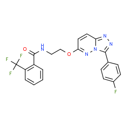 ChemSpider 2D Image | N-(2-{[3-(4-Fluorophenyl)[1,2,4]triazolo[4,3-b]pyridazin-6-yl]oxy}ethyl)-2-(trifluoromethyl)benzamide | C21H15F4N5O2