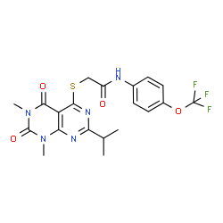 ChemSpider 2D Image | 2-[(2-Isopropyl-6,8-dimethyl-5,7-dioxo-5,6,7,8-tetrahydropyrimido[4,5-d]pyrimidin-4-yl)sulfanyl]-N-[4-(trifluoromethoxy)phenyl]acetamide | C20H20F3N5O4S