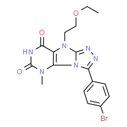 ChemSpider 2D Image | 3-(4-Bromophenyl)-9-(2-ethoxyethyl)-5-methyl-5,9-dihydro-6H-[1,2,4]triazolo[4,3-e]purine-6,8(7H)-dione | C17H17BrN6O3
