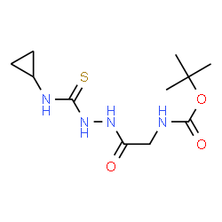 ChemSpider 2D Image | tert-butyl 2-(2-(cyclopropylcarbamothioyl)hydrazinyl)-2-oxoethylcarbamate | C11H20N4O3S