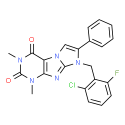 ChemSpider 2D Image | 8-(2-Chloro-6-fluorobenzyl)-1,3-dimethyl-7-phenyl-1H-imidazo[2,1-f]purine-2,4(3H,8H)-dione | C22H17ClFN5O2