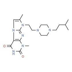 ChemSpider 2D Image | 1,7-Dimethyl-8-{2-[4-(3-methylbutyl)-1-piperazinyl]ethyl}-1H-imidazo[2,1-f]purine-2,4(3H,8H)-dione | C20H31N7O2