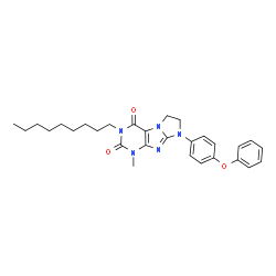 ChemSpider 2D Image | 1-Methyl-3-nonyl-8-(4-phenoxyphenyl)-7,8-dihydro-1H-imidazo[2,1-f]purine-2,4(3H,6H)-dione | C29H35N5O3