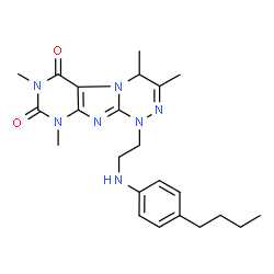 ChemSpider 2D Image | 1-{2-[(4-Butylphenyl)amino]ethyl}-3,4,7,9-tetramethyl-1,4-dihydro[1,2,4]triazino[3,4-f]purine-6,8(7H,9H)-dione | C23H31N7O2