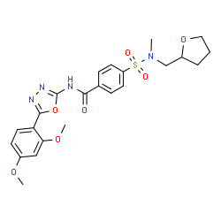 ChemSpider 2D Image | N-[5-(2,4-Dimethoxyphenyl)-1,3,4-oxadiazol-2-yl]-4-[methyl(tetrahydro-2-furanylmethyl)sulfamoyl]benzamide | C23H26N4O7S