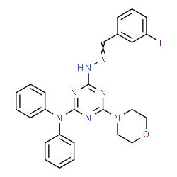 ChemSpider 2D Image | 4-[2-(3-Iodobenzylidene)hydrazino]-6-(4-morpholinyl)-N,N-diphenyl-1,3,5-triazin-2-amine | C26H24IN7O